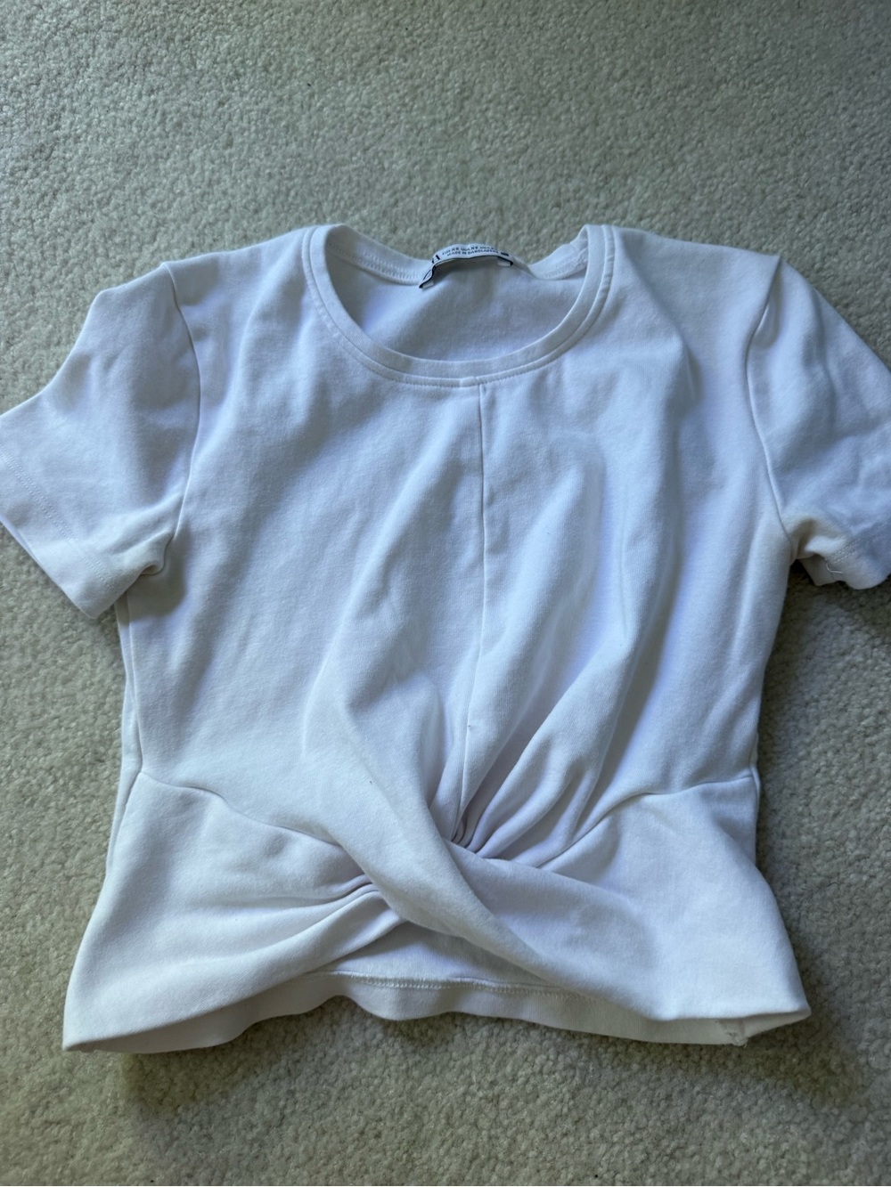 Zara White Short Sleeve Twist-Front Top